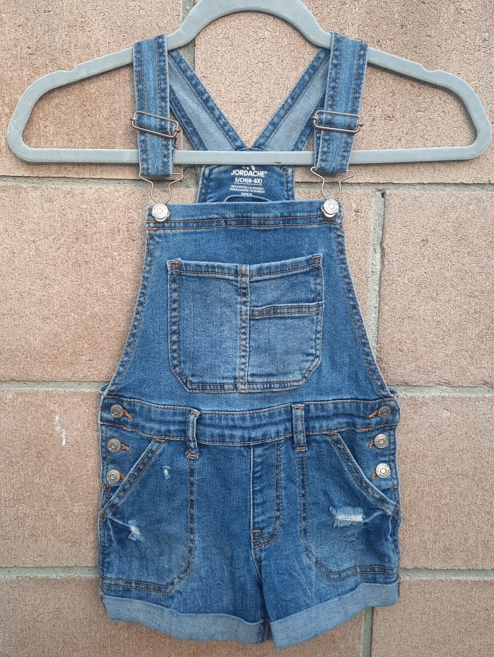 Jordache Girl's Denim Jean Distressed Shortalls Shorts One Piece Size 6X Blue